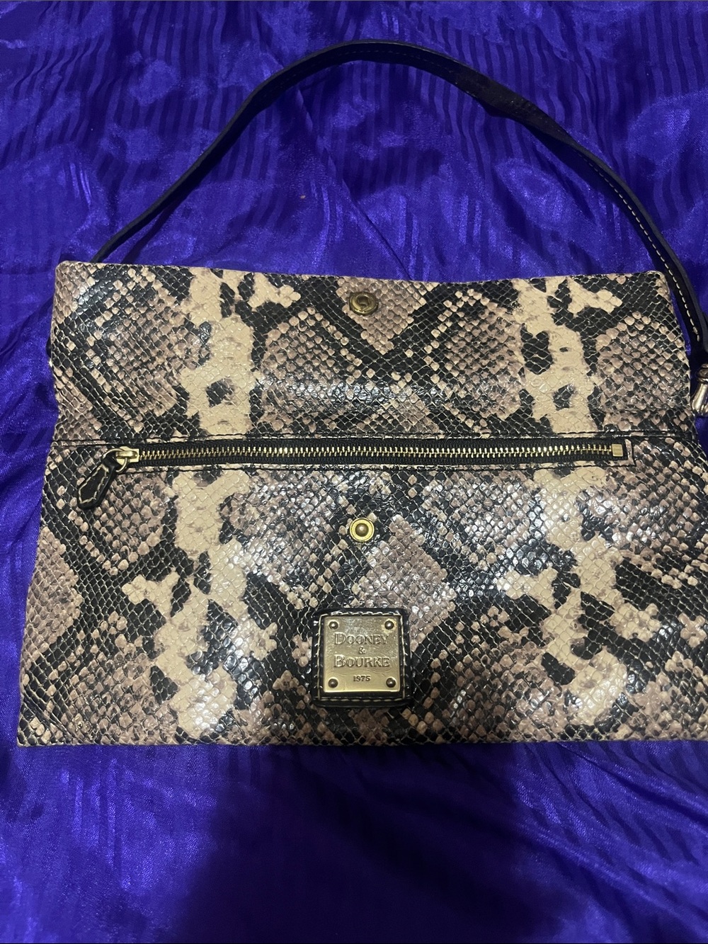Dooney & Bourke Beige and Black Snake-Print Shoulder Bag